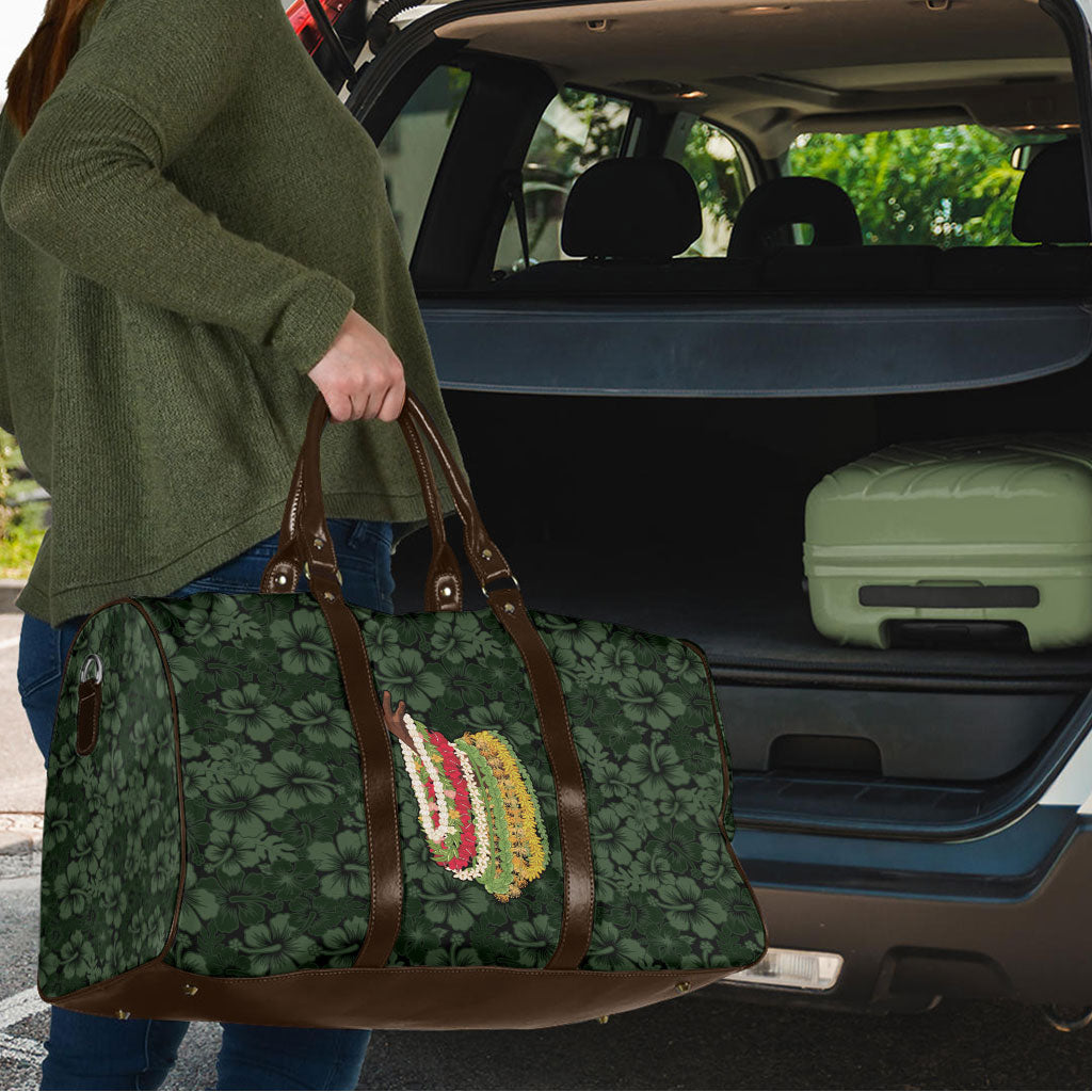 Hawaii Lei Kamehameha Travel Bag Oma'oma'o Seamless Pattern Hibiscus Flower
