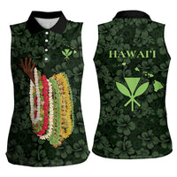 Hawaii Lei Kamehameha Women Sleeveless Polo Shirt Oma'oma'o Seamless Pattern Hibiscus Flower LT9 - Polynesian Pride