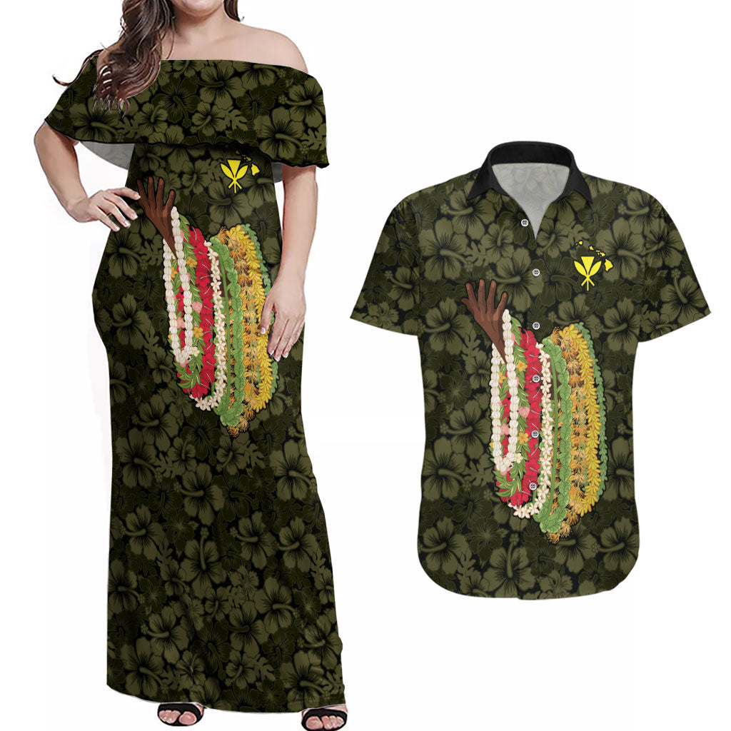 Hawaii Lei Kamehameha Couples Matching Off Shoulder Maxi Dress and Hawaiian Shirt Melemele Seamless Pattern Hibiscus Flower LT9 Yellow - Polynesian Pride