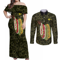 Hawaii Lei Kamehameha Couples Matching Off Shoulder Maxi Dress and Long Sleeve Button Shirt Melemele Seamless Pattern Hibiscus Flower LT9 Yellow - Polynesian Pride