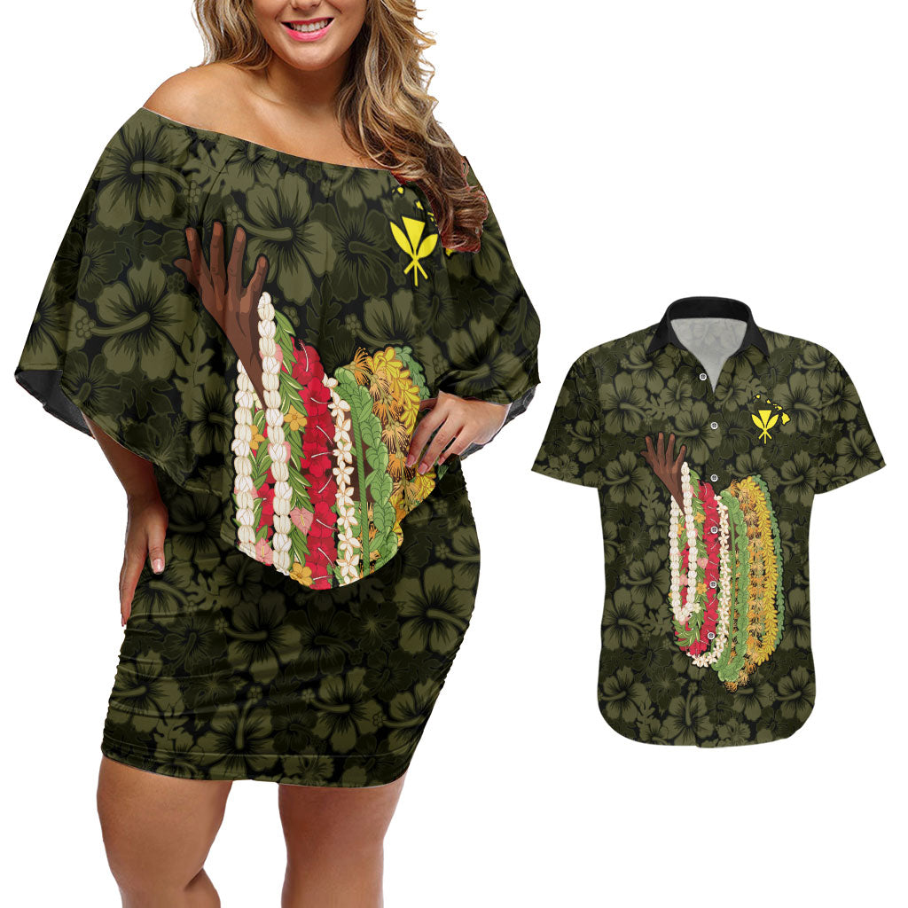 Hawaii Lei Kamehameha Couples Matching Off Shoulder Short Dress and Hawaiian Shirt Melemele Seamless Pattern Hibiscus Flower LT9 Yellow - Polynesian Pride