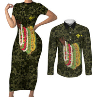 Hawaii Lei Kamehameha Couples Matching Short Sleeve Bodycon Dress and Long Sleeve Button Shirt Melemele Seamless Pattern Hibiscus Flower LT9 Yellow - Polynesian Pride