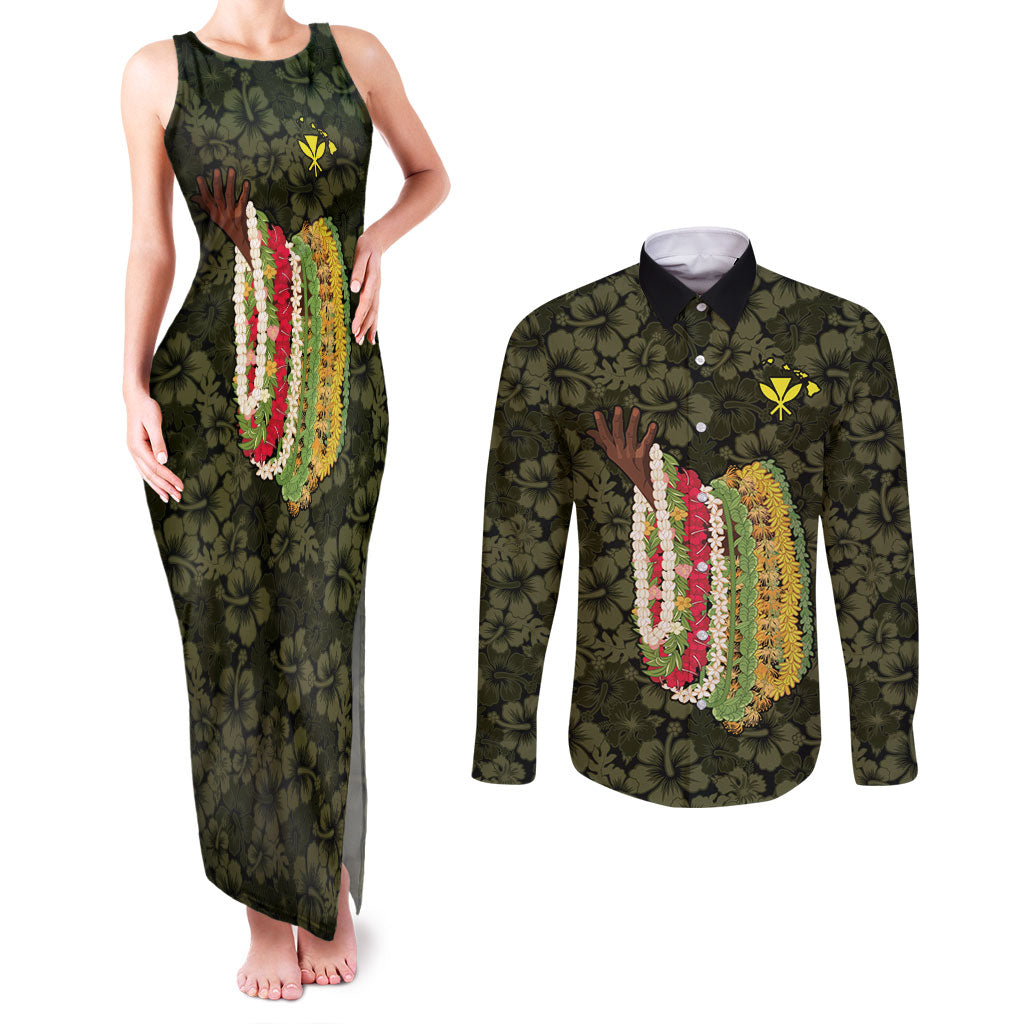 Hawaii Lei Kamehameha Couples Matching Tank Maxi Dress and Long Sleeve Button Shirt Melemele Seamless Pattern Hibiscus Flower LT9 Yellow - Polynesian Pride