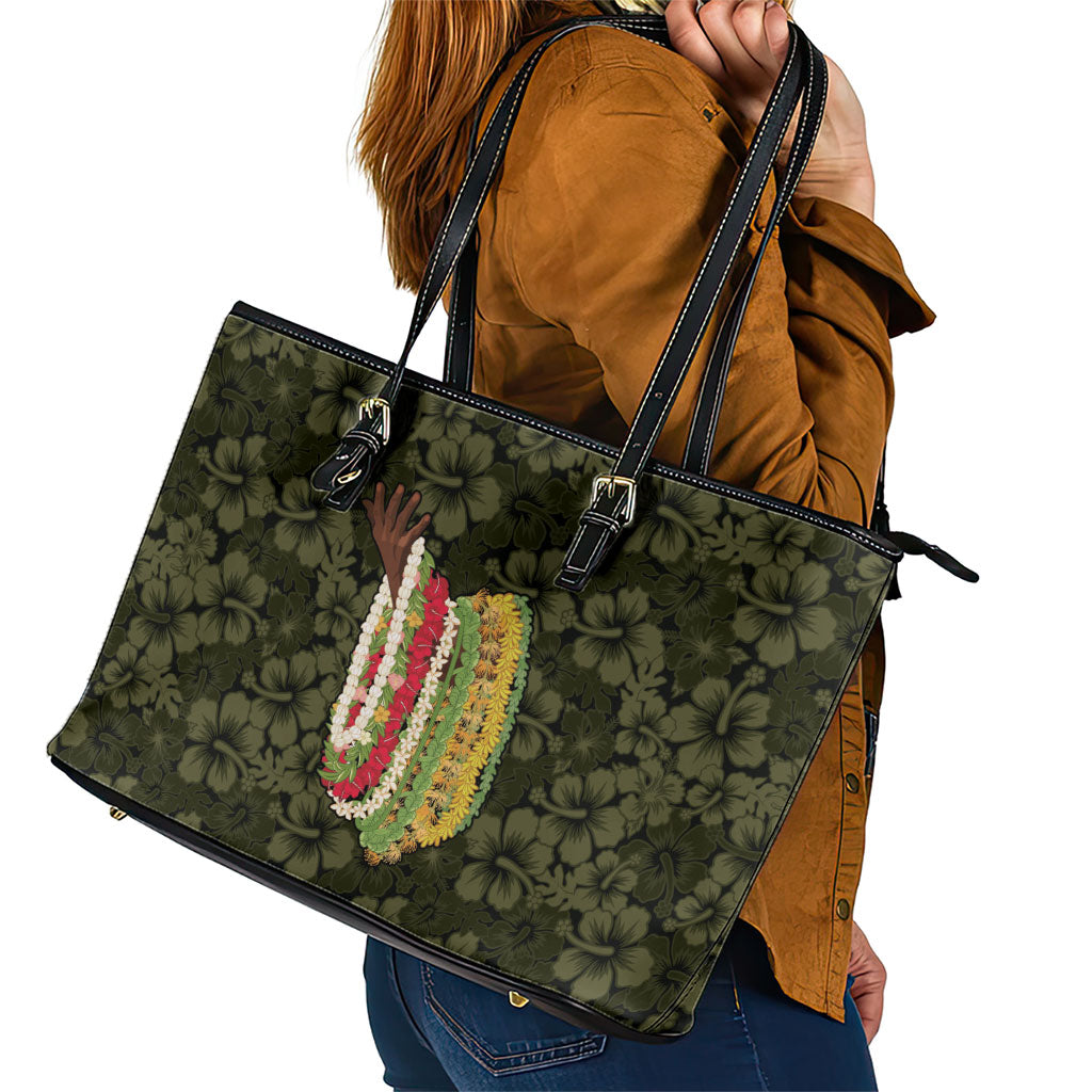 Hawaii Lei Kamehameha Leather Tote Bag Melemele Seamless Pattern Hibiscus Flower