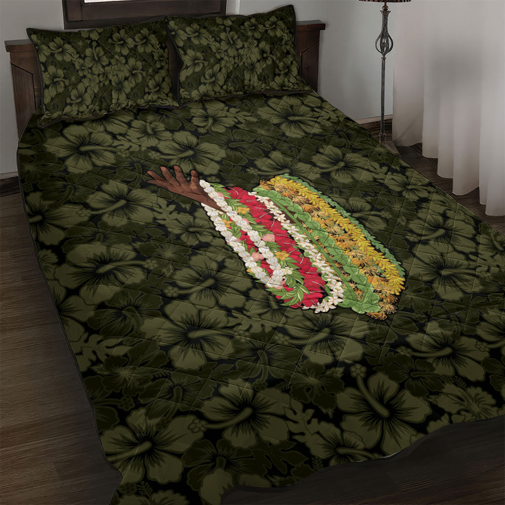 Hawaii Lei Kamehameha Quilt Bed Set Melemele Seamless Pattern Hibiscus Flower