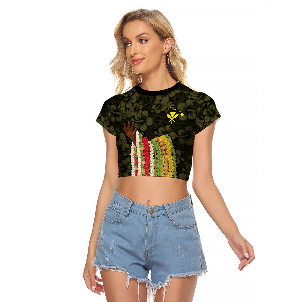 Hawaii Lei Kamehameha Raglan Cropped T Shirt Melemele Seamless Pattern Hibiscus Flower