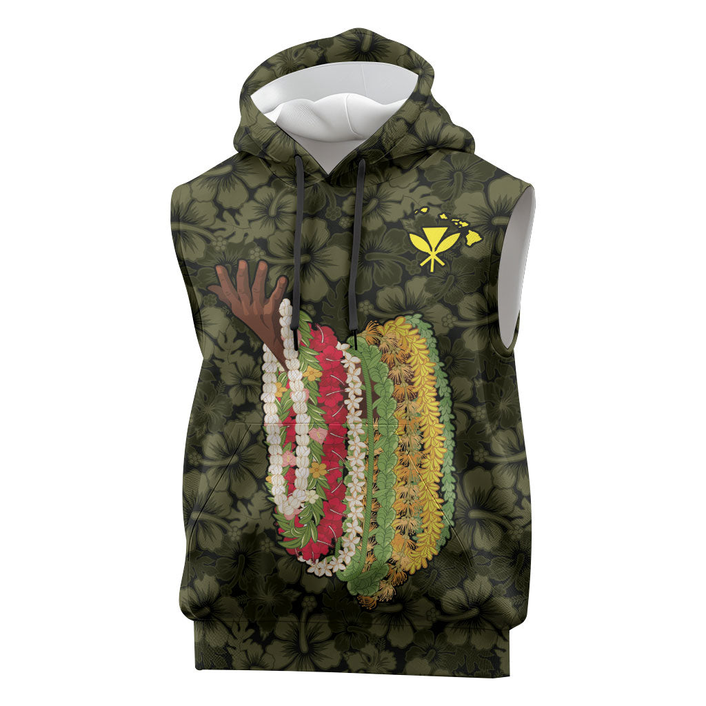 Hawaii Lei Kamehameha Sleeveless Hoodie Melemele Seamless Pattern Hibiscus Flower