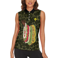 Hawaii Lei Kamehameha Women Sleeveless Polo Shirt Melemele Seamless Pattern Hibiscus Flower LT9 - Polynesian Pride