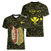 Hawaii Lei Kamehameha Women V-Neck T-Shirt Melemele Seamless Pattern Hibiscus Flower LT9 - Polynesian Pride