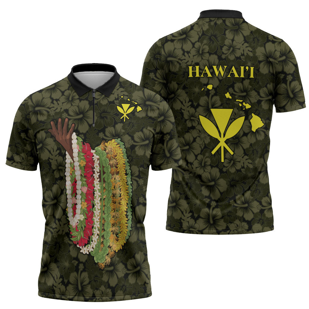 Hawaii Lei Kamehameha Zipper Polo Shirt Melemele Seamless Pattern Hibiscus Flower
