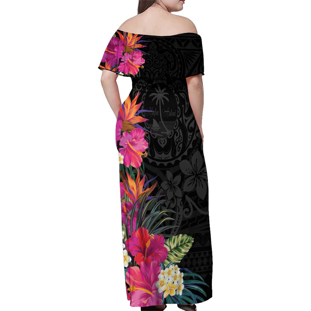 Hafa Adai Guam Family Matching Off Shoulder Maxi Dress and Hawaiian Shirt Tropical Flowers Colorful Vibes
