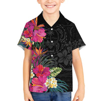 Hafa Adai Guam Family Matching Off Shoulder Short Dress and Hawaiian Shirt Tropical Flowers Colorful Vibes