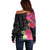 Hafa Adai Guam Off Shoulder Sweater Tropical Flowers Colorful Vibes