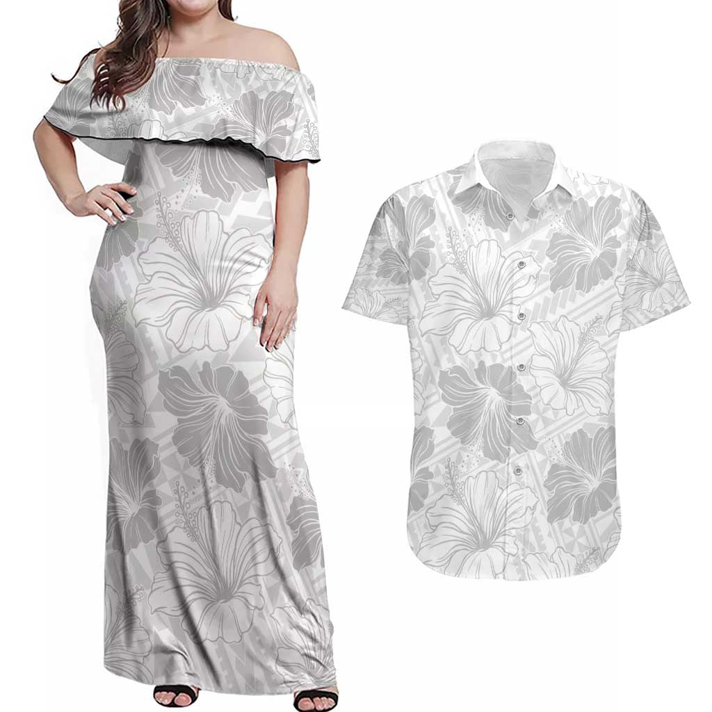 Samoa Lotu Tamaiti Couples Matching Off Shoulder Maxi Dress and Hawaiian Shirt White Sun Day Beauty Hibiscus Ver01