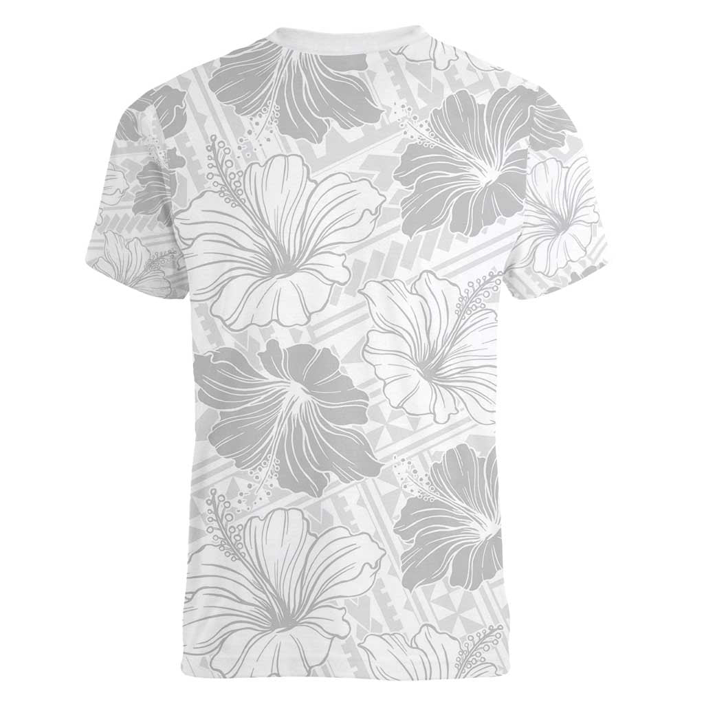 Samoa Lotu Tamaiti Women V-Neck T-Shirt White Sun Day Beauty Hibiscus Ver01