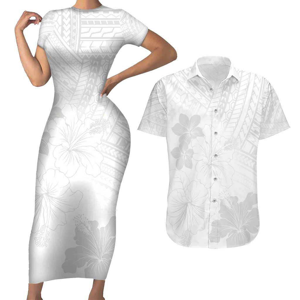 Samoa Lotu Tamaiti Couples Matching Short Sleeve Bodycon Dress and Hawaiian Shirt White Sun Day Beauty Hibiscus Ver02