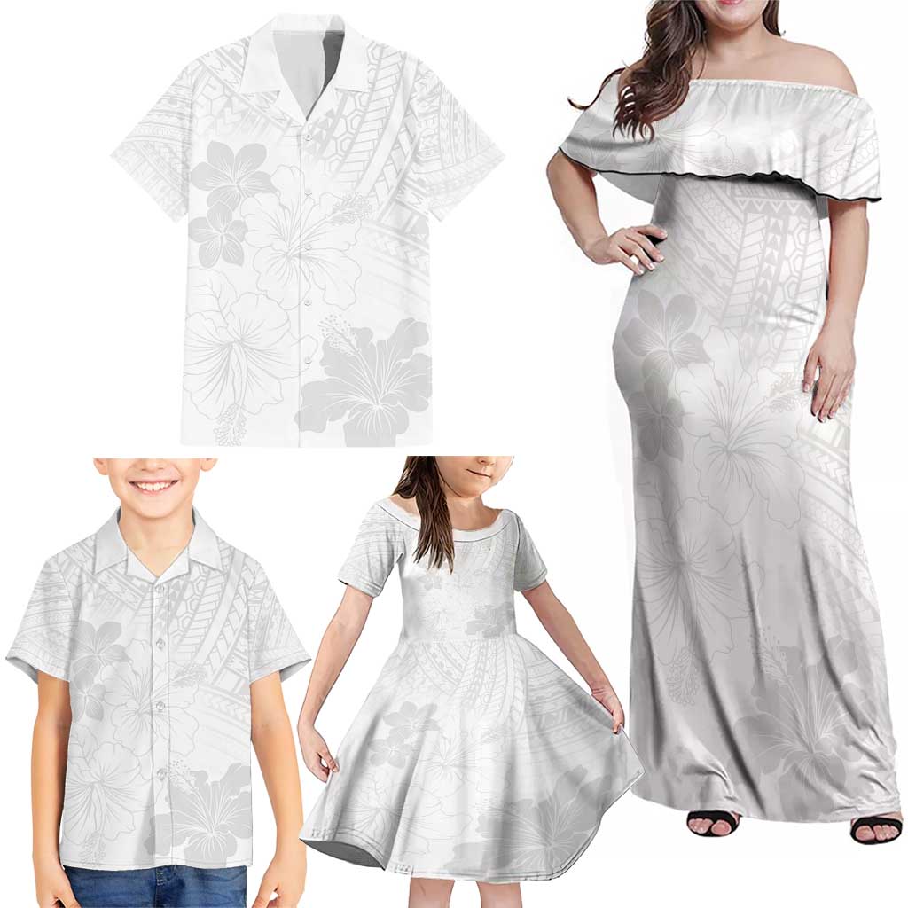 Samoa Lotu Tamaiti Family Matching Off Shoulder Maxi Dress and Hawaiian Shirt White Sun Day Beauty Hibiscus Ver02