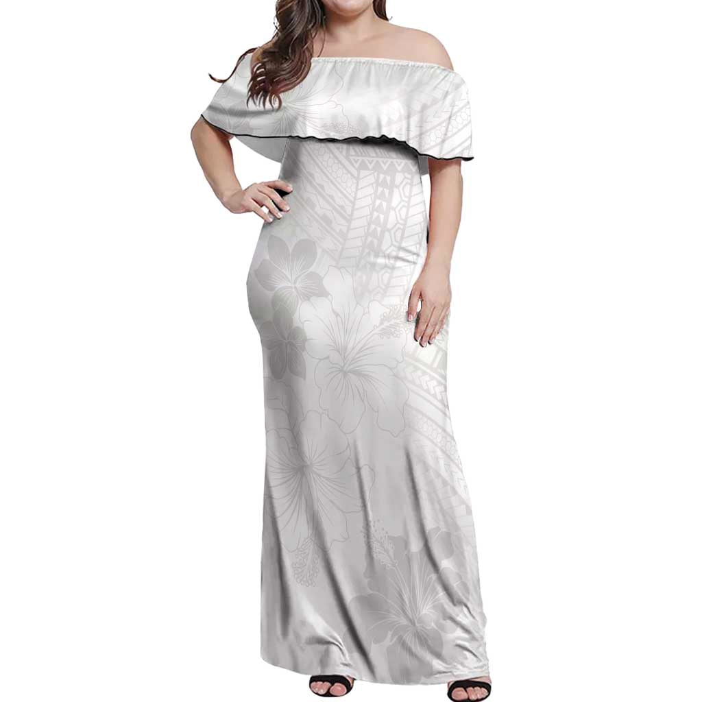 Samoa Lotu Tamaiti Off Shoulder Maxi Dress White Sun Day Beauty Hibiscus Ver02