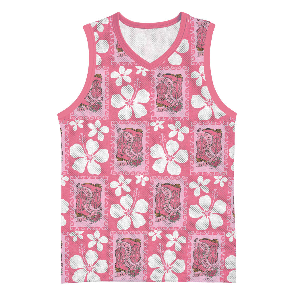 Give Cancer The Boot Pink Cowgirl Basketball Jersey Western Aloha Hibiscus Paniolo Heritage Floral LT9 Unisex Pink - Polynesian Pride