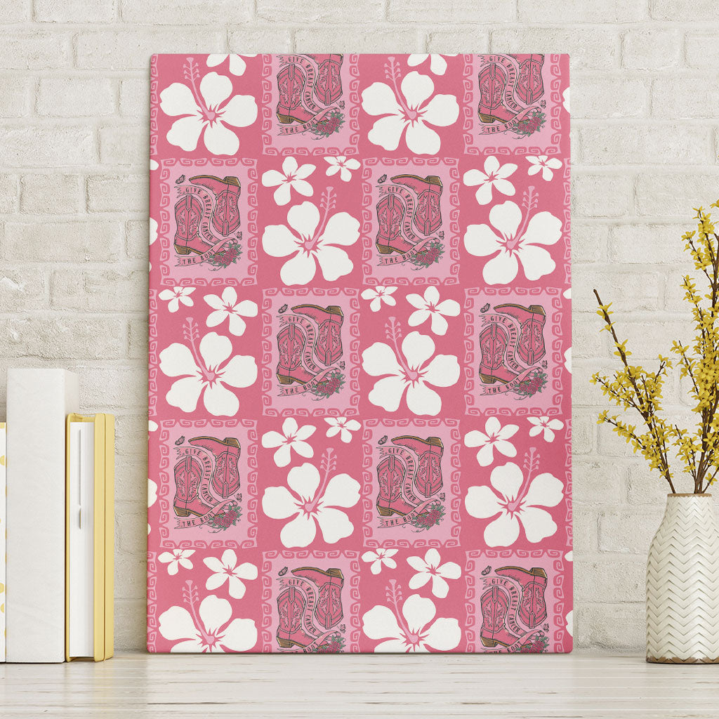 Give Cancer The Boot Pink Cowgirl Canvas Wall Art Western Aloha Hibiscus Paniolo Heritage Floral LT9 Without Frame Pink - Polynesian Pride