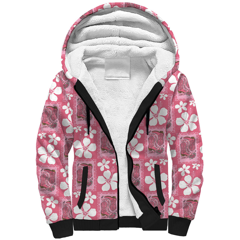 Give Cancer The Boot Pink Cowgirl Sherpa Hoodie Western Aloha Hibiscus Paniolo Heritage Floral LT9 Unisex Pink - Polynesian Pride
