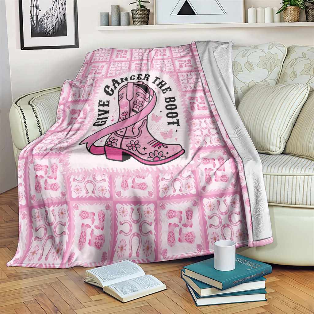 Give Cancer The Boot Pink Cowgirl Blanket Hawaiian Paniolo Mixed Quilt Pattern Style LT9 Pink - Polynesian Pride
