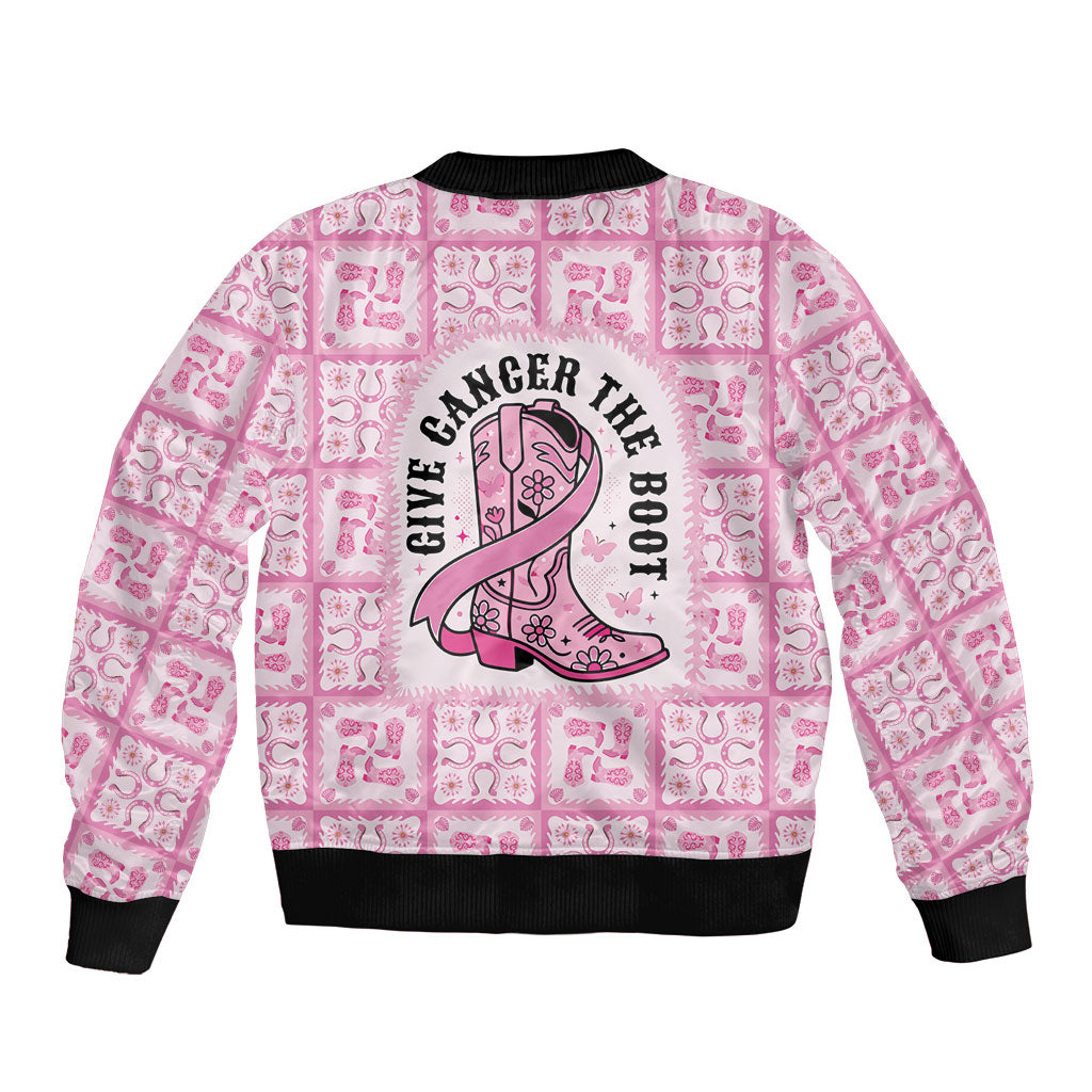 Give Cancer The Boot Pink Cowgirl Bomber Jacket Hawaiian Paniolo Mixed Quilt Pattern Style LT9 - Polynesian Pride