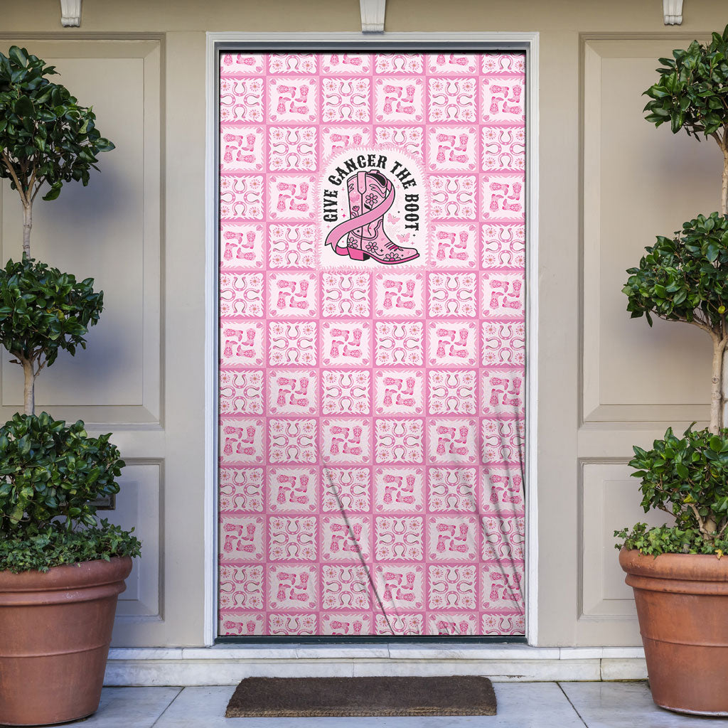 Give Cancer The Boot Pink Cowgirl Door Cover Hawaiian Paniolo Mixed Quilt Pattern Style LT9 Pink - Polynesian Pride