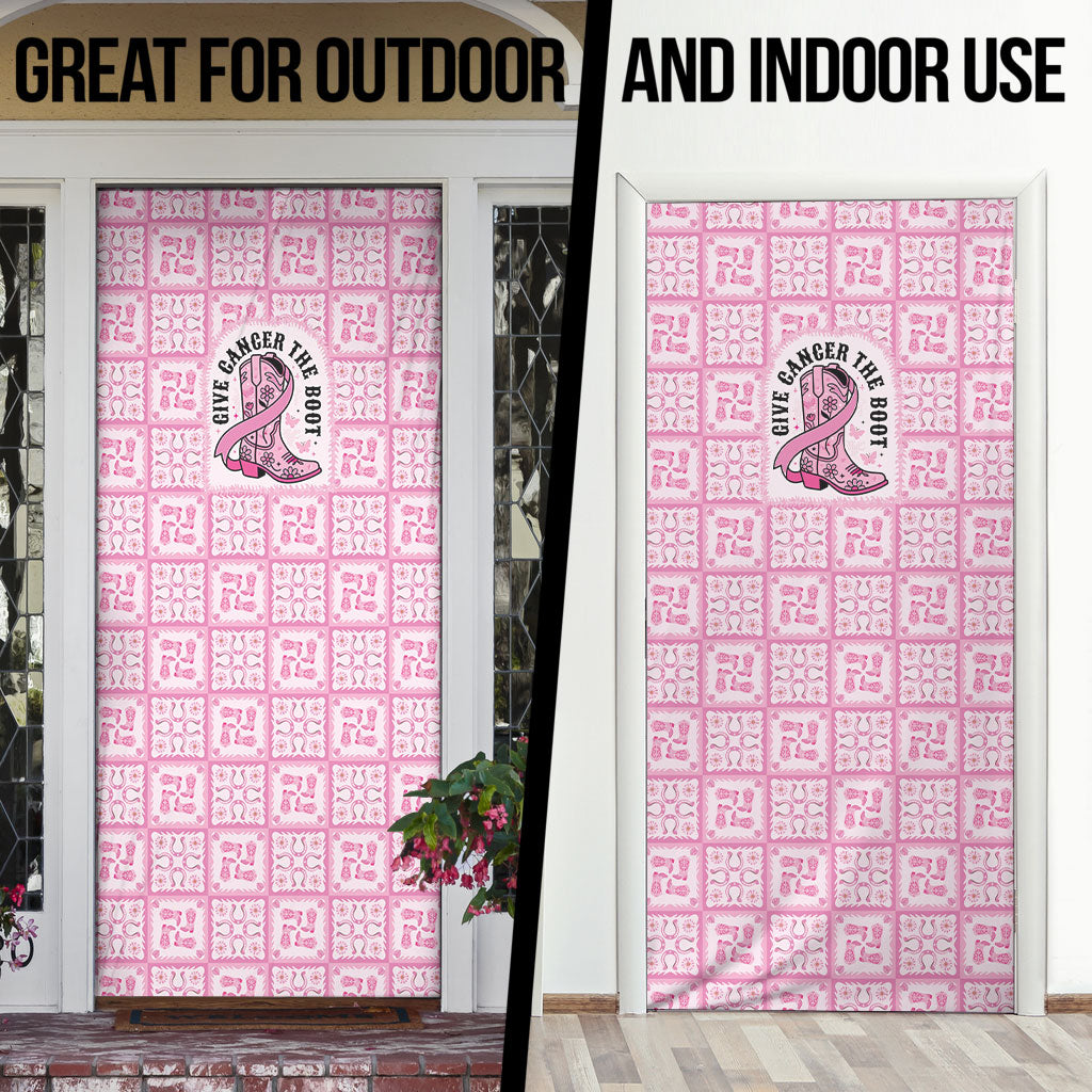 Give Cancer The Boot Pink Cowgirl Door Cover Hawaiian Paniolo Mixed Quilt Pattern Style LT9 - Polynesian Pride
