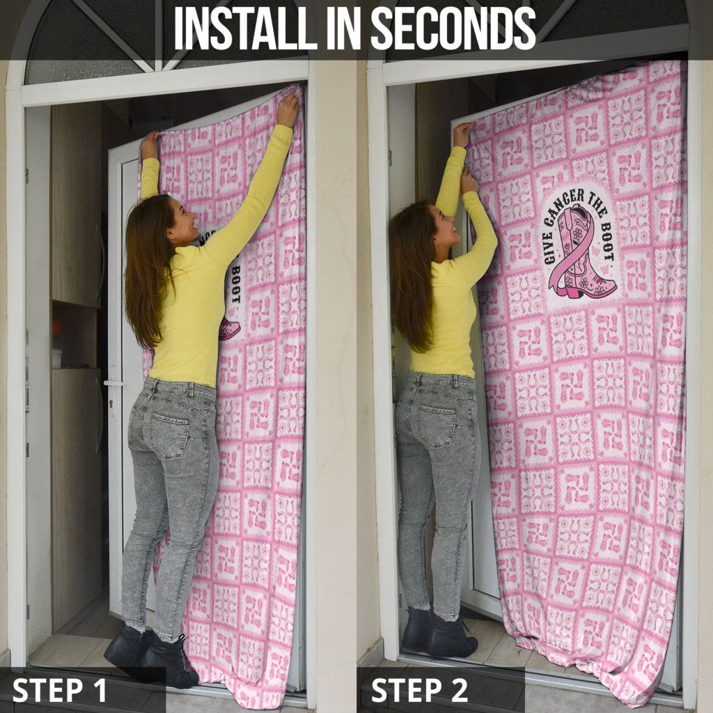Give Cancer The Boot Pink Cowgirl Door Cover Hawaiian Paniolo Mixed Quilt Pattern Style LT9 - Polynesian Pride