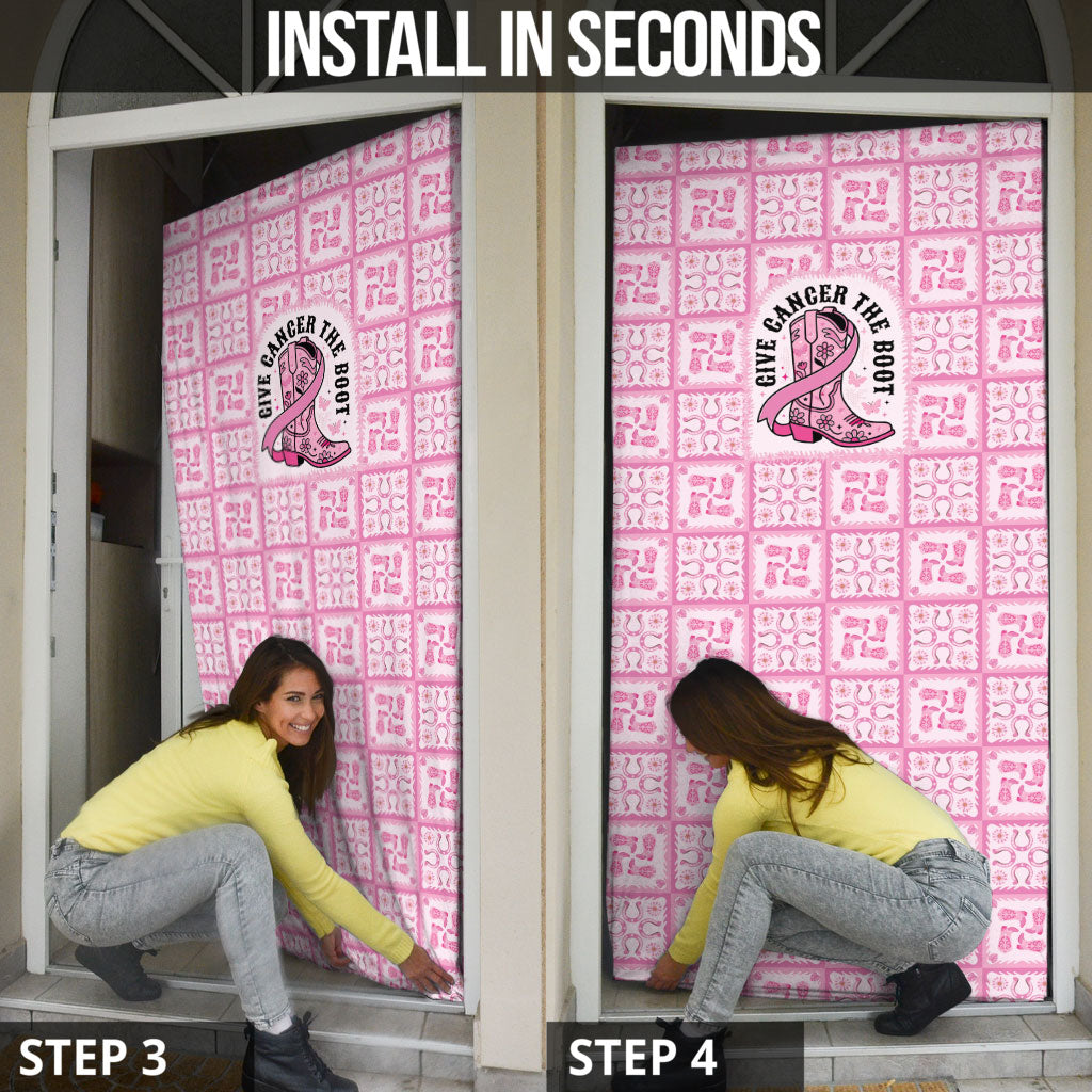 Give Cancer The Boot Pink Cowgirl Door Cover Hawaiian Paniolo Mixed Quilt Pattern Style LT9 - Polynesian Pride