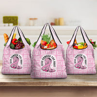 Give Cancer The Boot Pink Cowgirl Grocery Bag Hawaiian Paniolo Mixed Quilt Pattern Style LT9 3-pack One Size Pink - Polynesian Pride