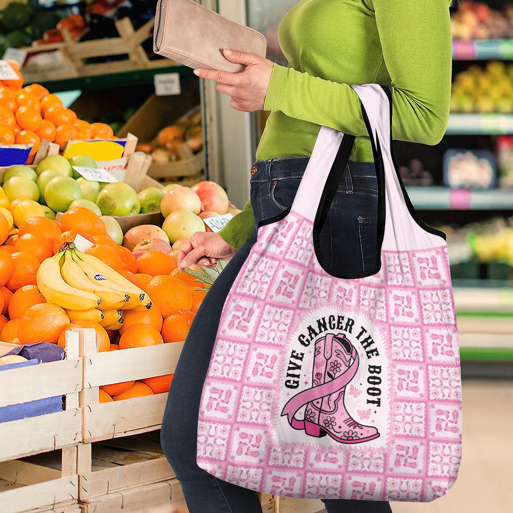 Give Cancer The Boot Pink Cowgirl Grocery Bag Hawaiian Paniolo Mixed Quilt Pattern Style LT9 - Polynesian Pride