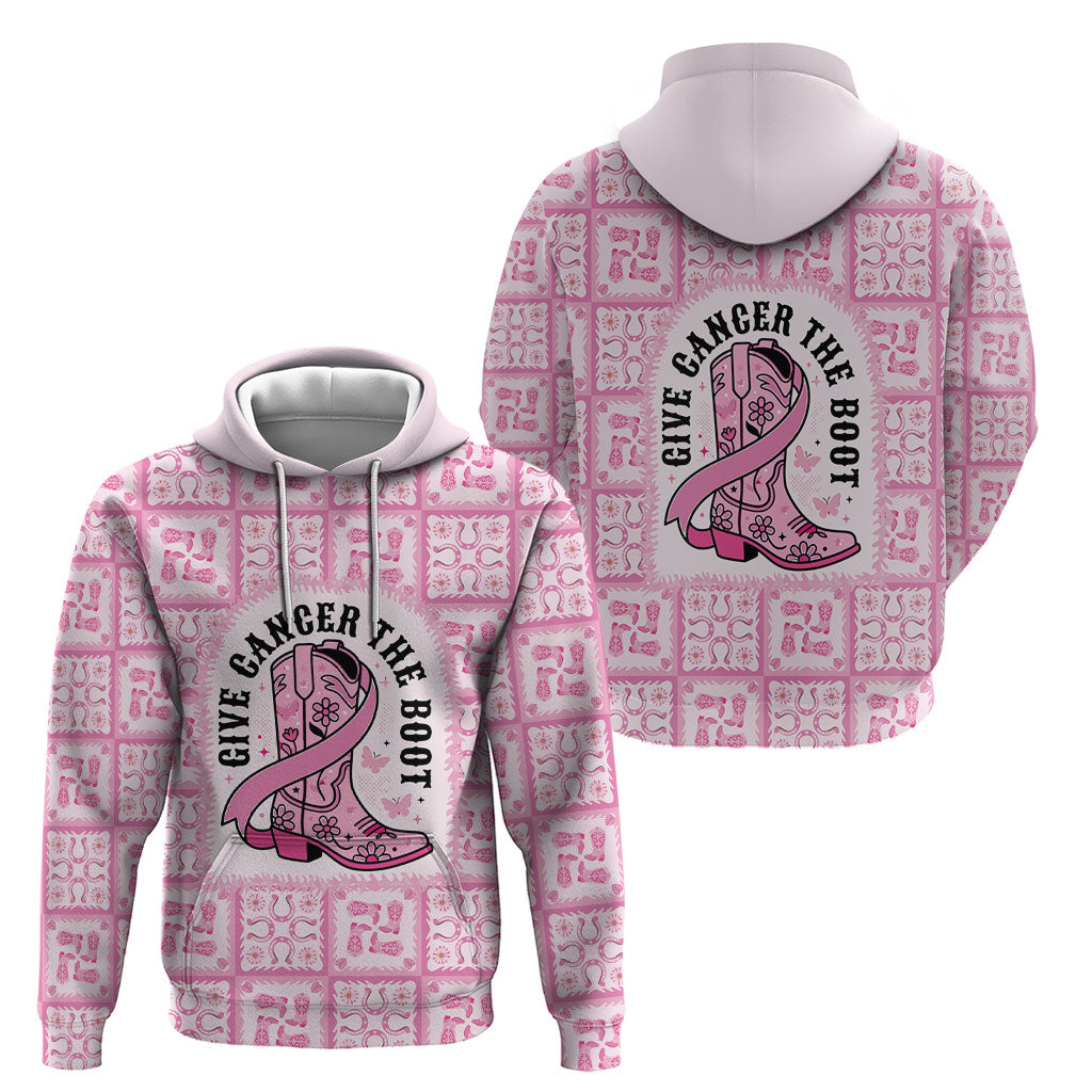 Give Cancer The Boot Pink Cowgirl Hoodie Hawaiian Paniolo Mixed Quilt Pattern Style LT9 - Polynesian Pride