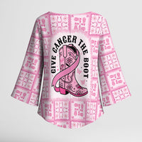 Give Cancer The Boot Pink Cowgirl Kimono Sleeve Blouse Hawaiian Paniolo Mixed Quilt Pattern Style LT9 - Polynesian Pride