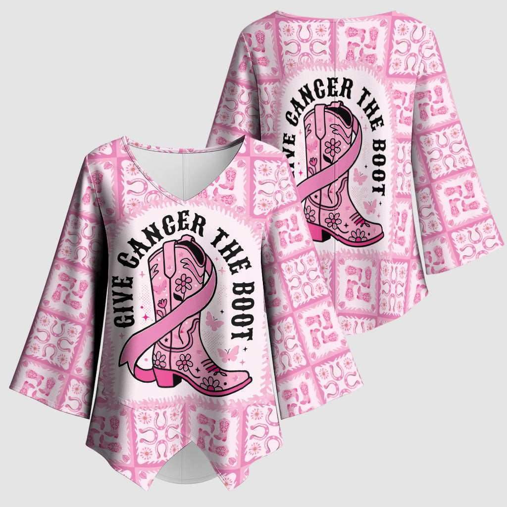 Give Cancer The Boot Pink Cowgirl Kimono Sleeve Blouse Hawaiian Paniolo Mixed Quilt Pattern Style LT9 - Polynesian Pride