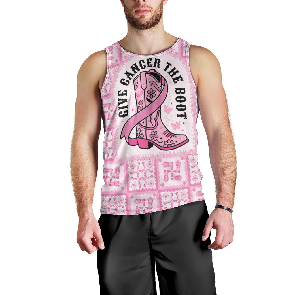 Give Cancer The Boot Pink Cowgirl Men Tank Top Hawaiian Paniolo Mixed Quilt Pattern Style LT9 - Polynesian Pride