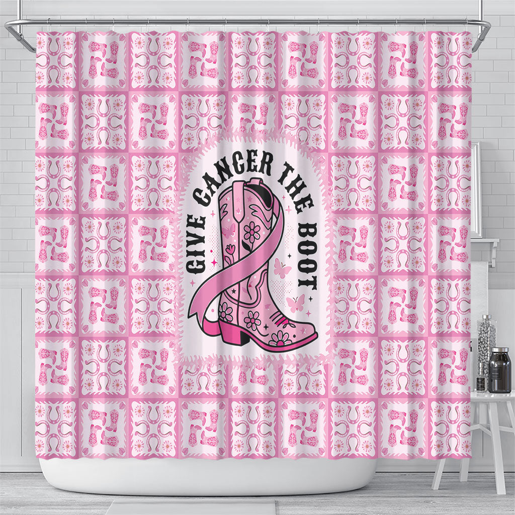 Give Cancer The Boot Pink Cowgirl Shower Curtain Hawaiian Paniolo Mixed Quilt Pattern Style LT9 - Polynesian Pride