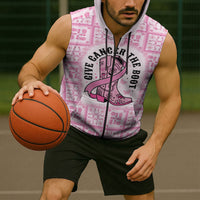 Give Cancer The Boot Pink Cowgirl Sleeveless Zip Hoodie Hawaiian Paniolo Mixed Quilt Pattern Style LT9 - Polynesian Pride