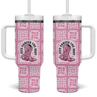 Give Cancer The Boot Pink Cowgirl Tumbler With Handle Hawaiian Paniolo Mixed Quilt Pattern Style LT9 One Size: 40 oz Pink - Polynesian Pride