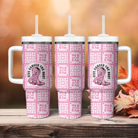 Give Cancer The Boot Pink Cowgirl Tumbler With Handle Hawaiian Paniolo Mixed Quilt Pattern Style LT9 - Polynesian Pride