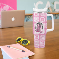 Give Cancer The Boot Pink Cowgirl Tumbler With Handle Hawaiian Paniolo Mixed Quilt Pattern Style LT9 - Polynesian Pride