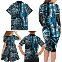 polynesia-dashiki-family-matching-long-sleeve-bodycon-dress-and-hawaiian-shirt-polynesia-and-africa-traditional-special-together-blue
