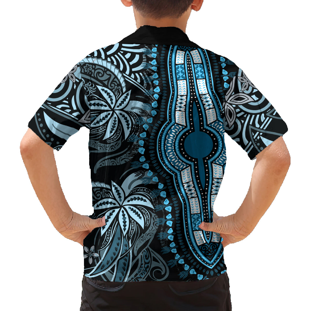 polynesia-dashiki-family-matching-off-shoulder-maxi-dress-and-hawaiian-shirt-polynesia-and-africa-traditional-special-together-blue