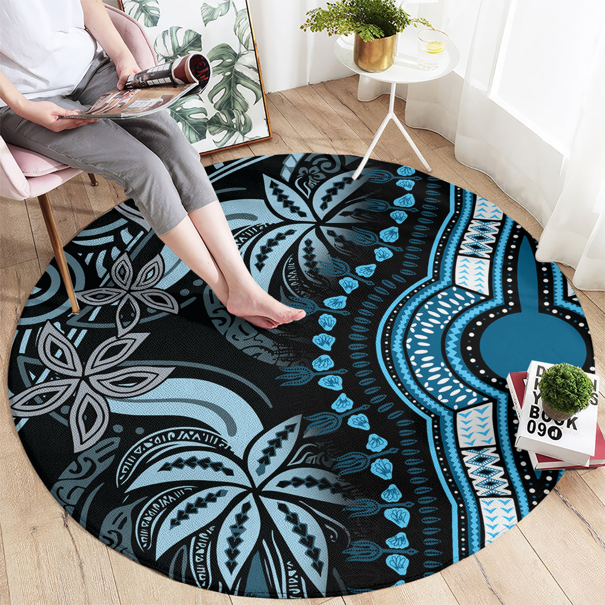 Polynesia Dashiki Round Carpet Polynesia and Africa Traditional Special Together Blue LT9 - Polynesian Pride