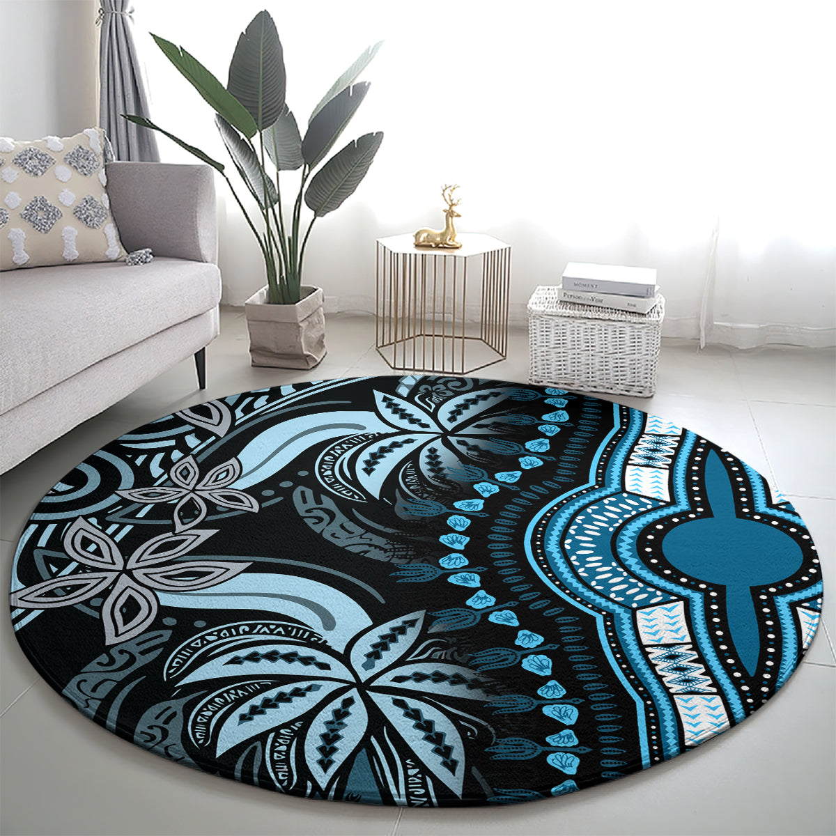 Polynesia Dashiki Round Carpet Polynesia and Africa Traditional Special Together Blue LT9 - Polynesian Pride
