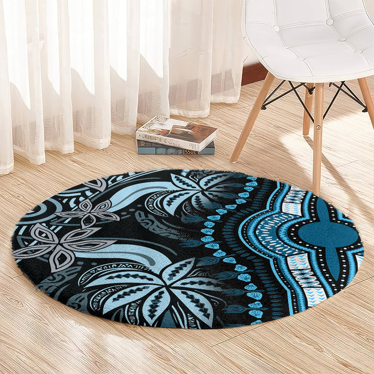 Polynesia Dashiki Round Carpet Polynesia and Africa Traditional Special Together Blue LT9 - Polynesian Pride