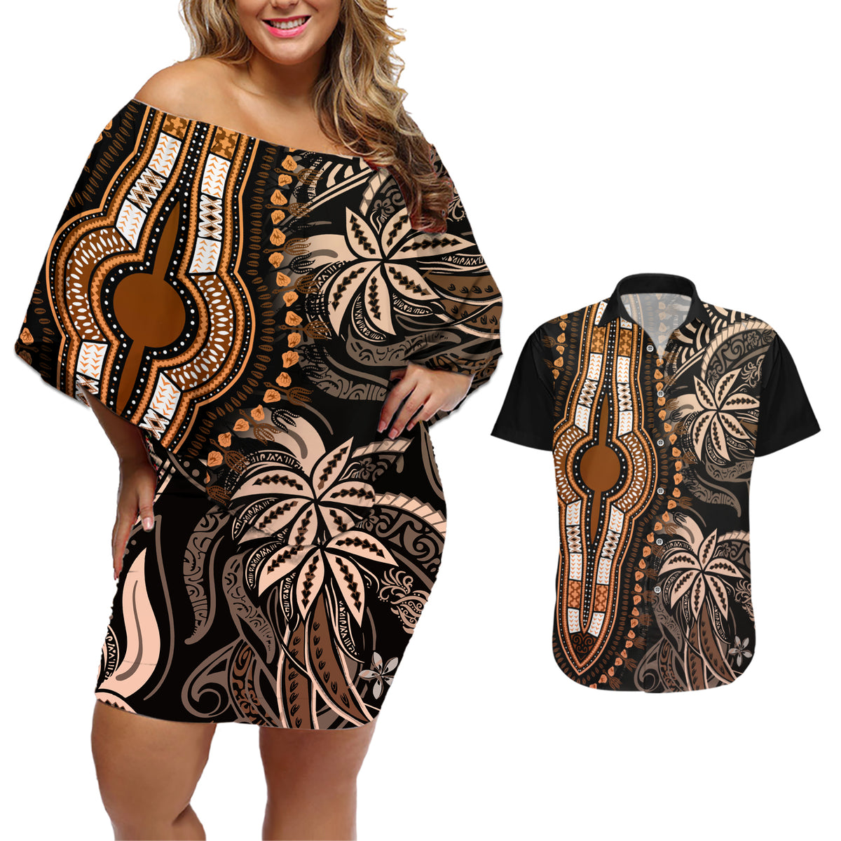 polynesia-dashiki-couples-matching-off-shoulder-short-dress-and-hawaiian-shirt-polynesia-and-africa-traditional-special-together-gold