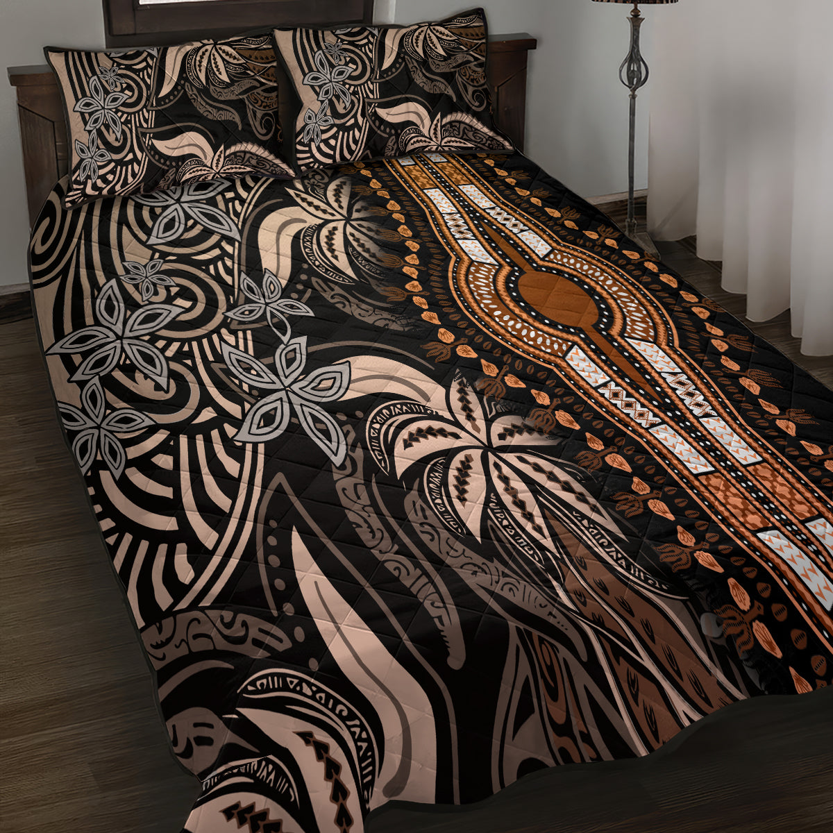 Polynesia Dashiki Quilt Bed Set Polynesia and Africa Traditional Special Together Gold LT9 - Polynesian Pride