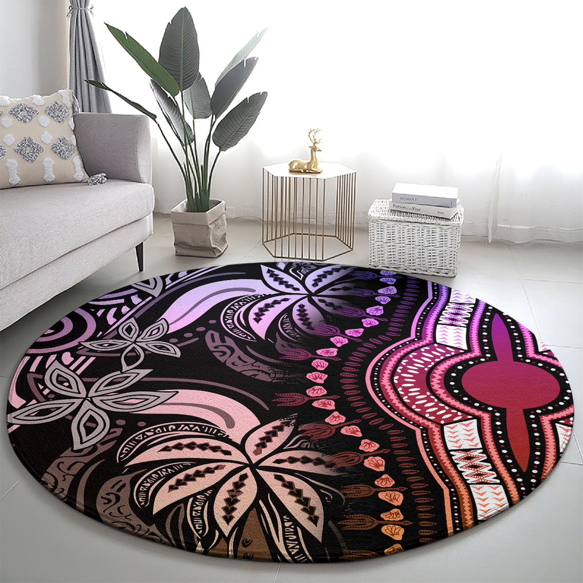 Polynesia Dashiki Round Carpet Polynesia and Africa Traditional Special Together Pastel LT9 - Polynesian Pride